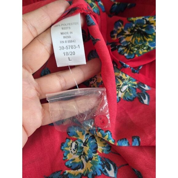 Woman Within Boho Top Large 18/20 Red Floral Peasant Flowy Shirt - Picture 5 of 6